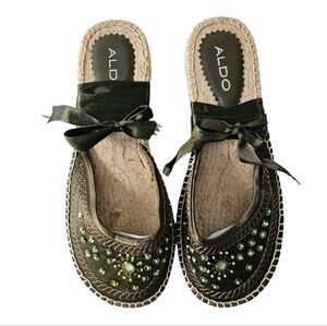Aldo Olive Green Embellished Lace-up Boho Espadrilles BNWT size 8.5 Garden Fairy